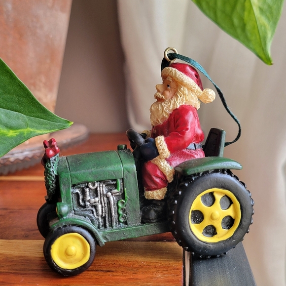 Vintage Santa Farming the Fields Santa Driving on the Tractor Christmas Ornament - Picture 1 of 10